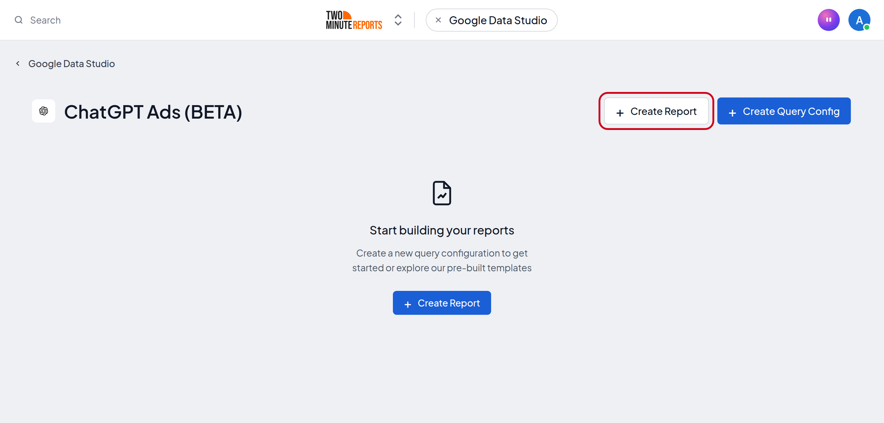 The ChatGPT Ads page in the hub with the Create Report button