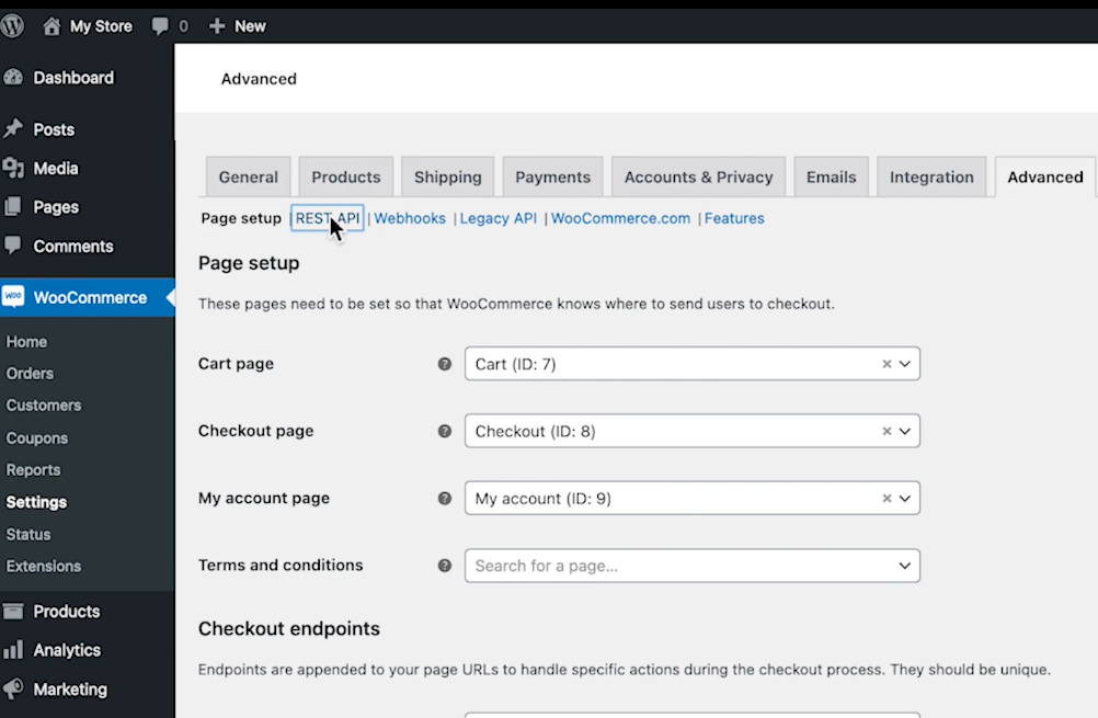 WooCommerce Keys/Apps section