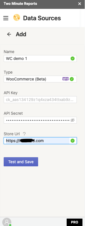 WooCommerce credentials entered in TMR