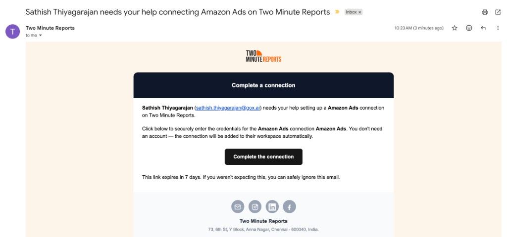 Share a Connection Setup Link — Two Minute Reports - Two Minute Reports