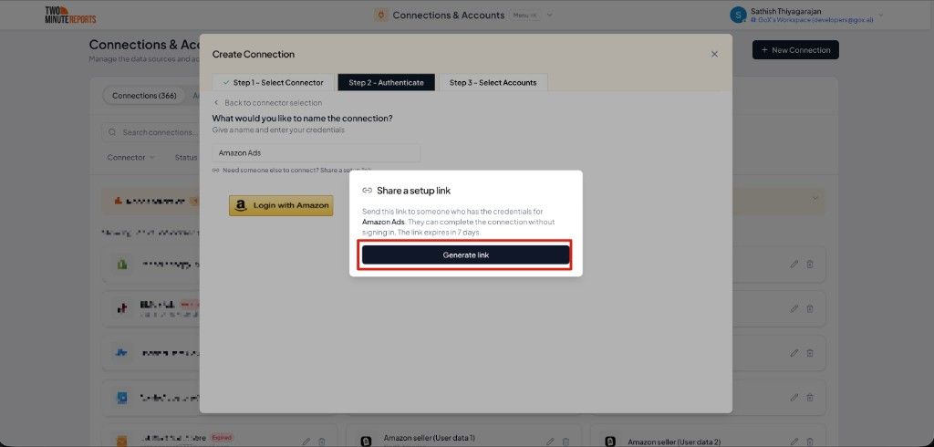 Share a Connection Setup Link — Two Minute Reports - Two Minute Reports