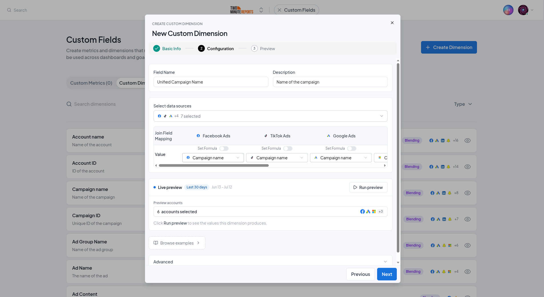 Configuration step with the field name, description, and builder