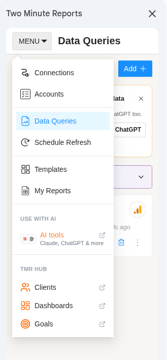 The add-on menu with AI tools under Use with AI