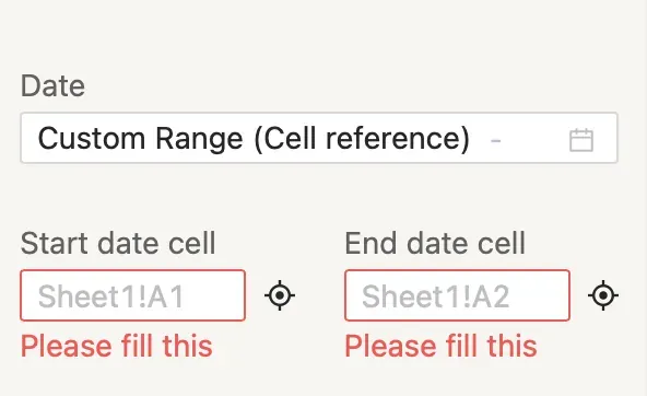 Start Date Cell and End Date Cell input fields