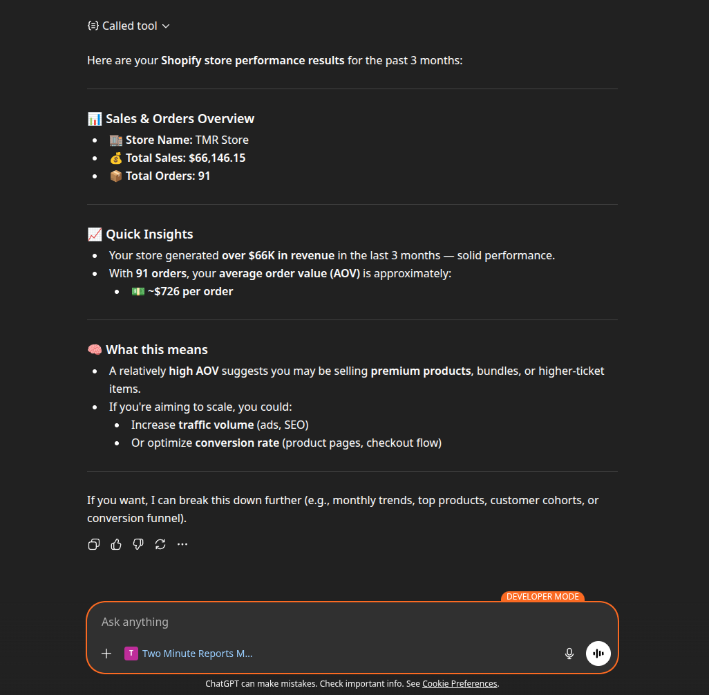 Shopify result in ChatGPT