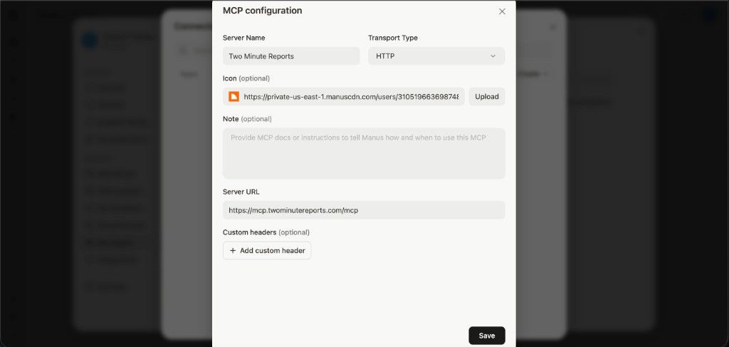 MCP configuration in Manus