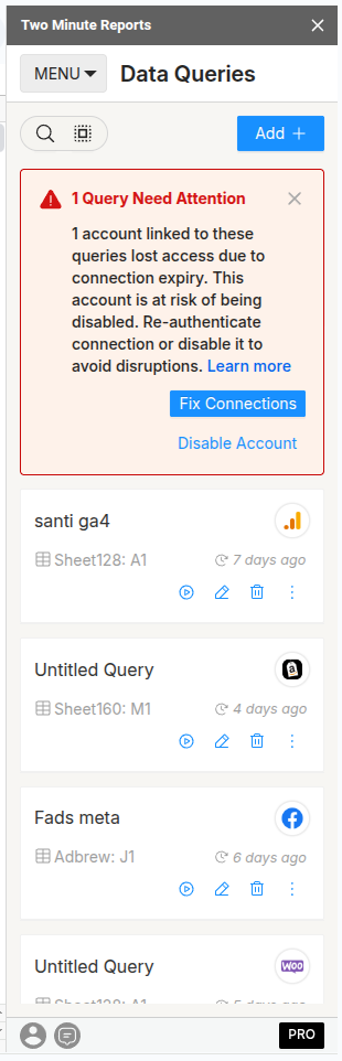 Error notice for connection expiry