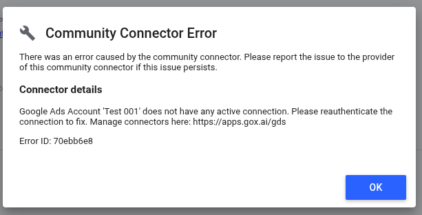 Error notice shown on the Accounts page