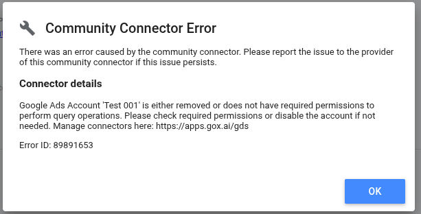 Error notice shown on the Queries page