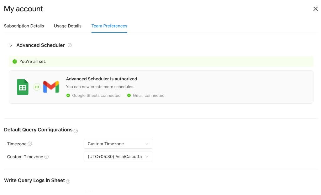 Advanced Scheduler authorized in Team Preferences