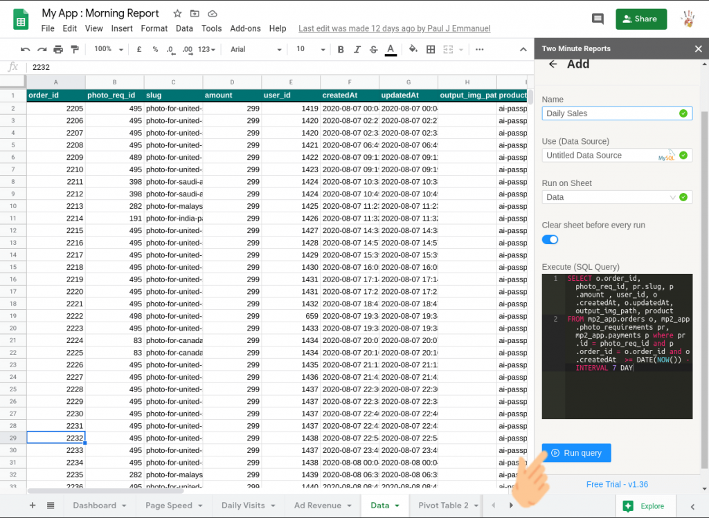 Connect MySQL to Google Sheets