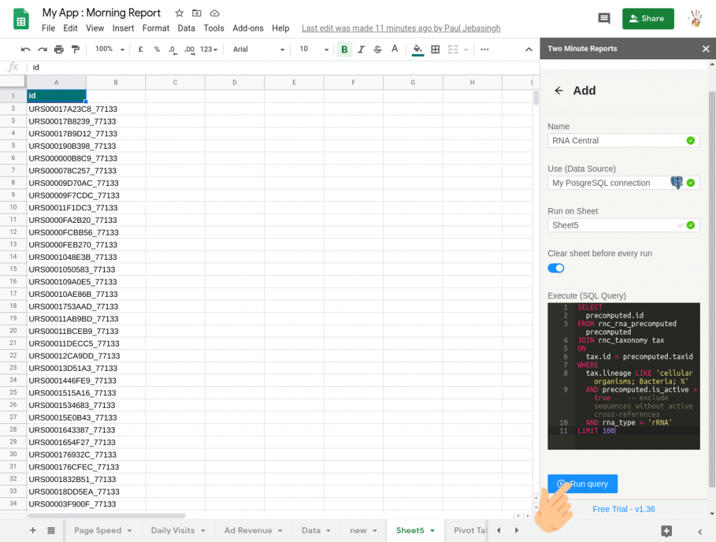 connect postgresql to google sheets