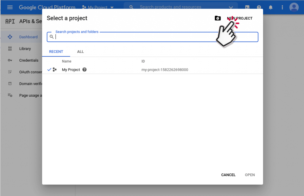 create new project in google cloud console
